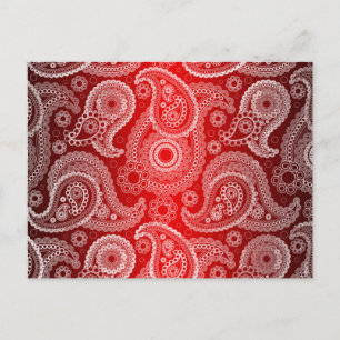 Carte postale RSVP Red Satin White Paisley Wedding
