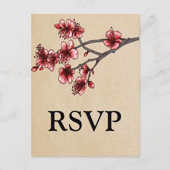 Carte postale RSVP Red Vintage Cherry Blossoms (Devant)