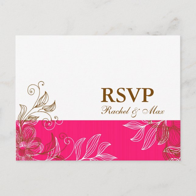 Carte postale RSVP rose chaud et Brown (Devant)