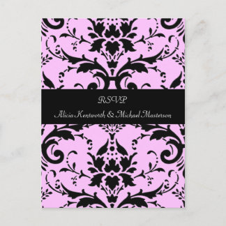 Carte postale RSVP rose et noir Damas