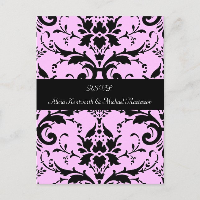 Carte postale RSVP rose et noir Damas (Devant)