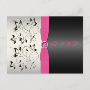 Carte postale RSVP rose et noire