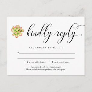 Carte postale RSVP rose et vert