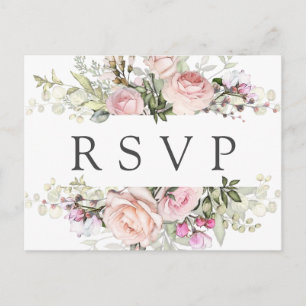Carte postale RSVP rose florale avec choix de repa