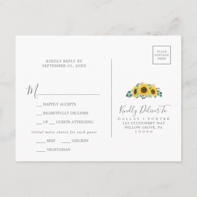 Carte postale RSVP Rustic Sunflower Menu Choice We (Dos)