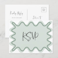 Carte postale RSVP Sage Green Wavy Border