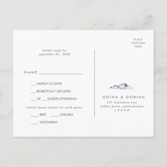 Carte Postale RSVP simple Floral Mountain (Dos)