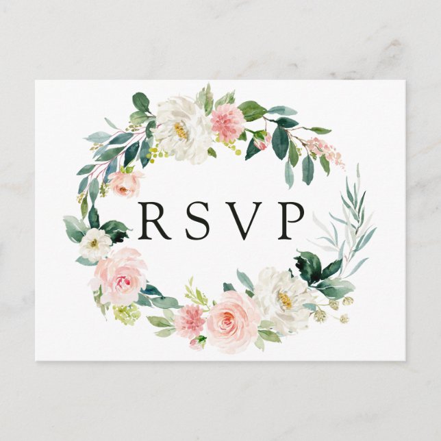 Carte postale RSVP Spring Blush Floral Wreath Wedd (Devant)