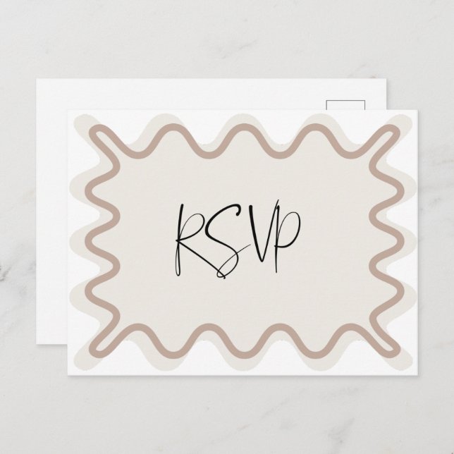 Carte postale RSVP Taupe Beige Wavy Border (Devant / Derrière)