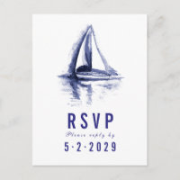 Carte postale RSVP Watercolor Botte Marine Blue Re