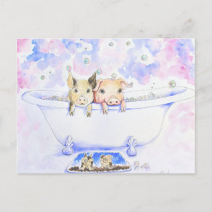 Carte Postale Rub a Dub Dub Piggies dans Tub Peinture