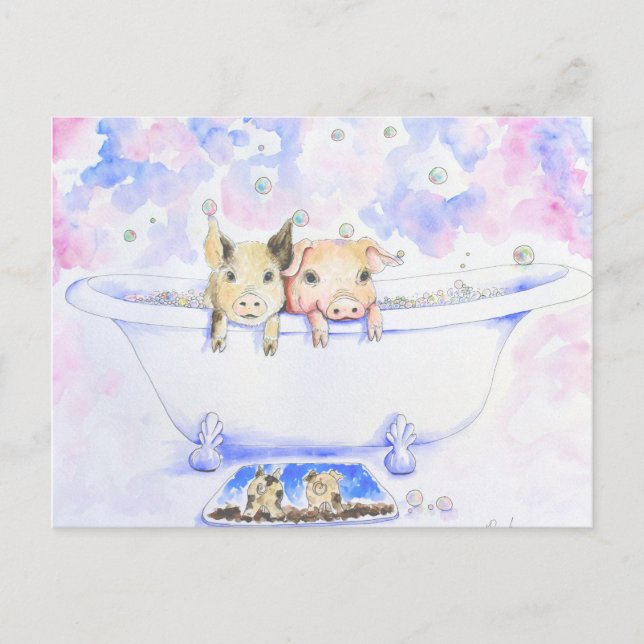 Carte Postale Rub a Dub Dub Piggies dans Tub Peinture (Devant)