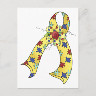 Carte Postale Ruban Autisme personnalisable avec Fleur