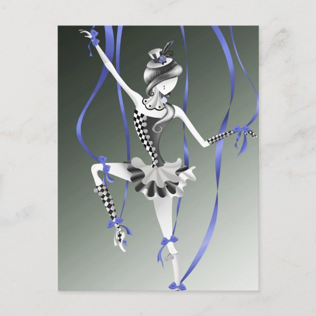 Carte postale ruban bleu marionnette clown (Devant)