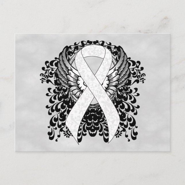 Carte Postale Ruban de sensibilisation blanc avec ailes (Devant)