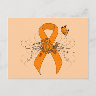 Carte Postale Ruban de sensibilisation orange avec papillon