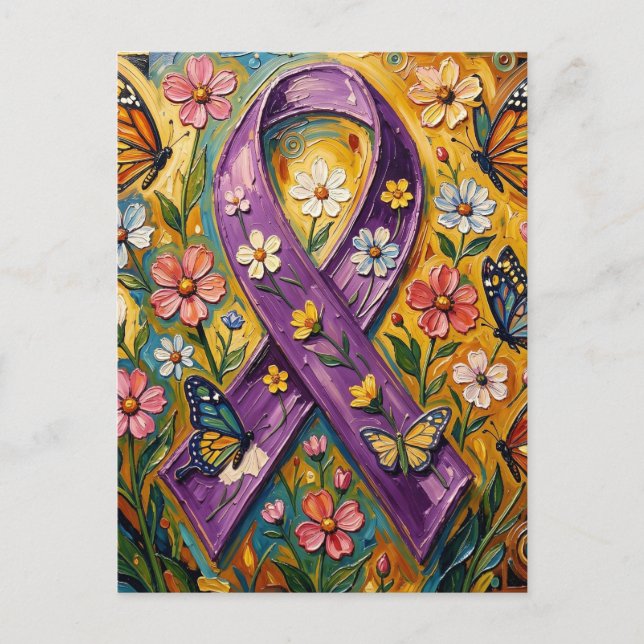 Carte Postale Ruban de sensibilisation violet Fibro (Devant)