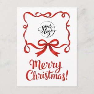 Carte Postale Ruban de société de Noël rouge Chic Logo Script