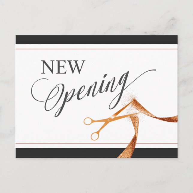 Carte Postale Ruban en cuivre et ciseaux NOUVELLE invitation d'o (Devant)