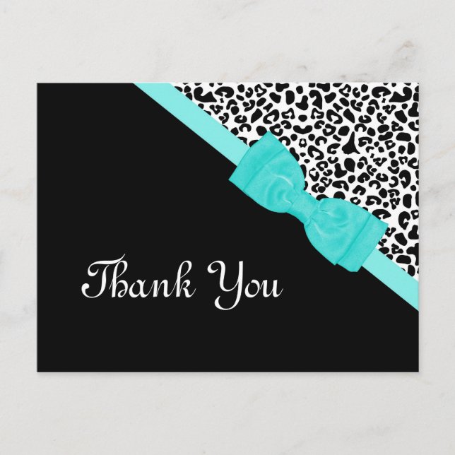 Carte Postale Ruban en Merci noir et blanc Leopard Aqua (Devant)