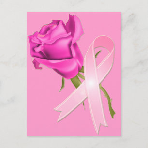 Carte Postale Ruban rose avec Rose *Sensibilisation au cancer du