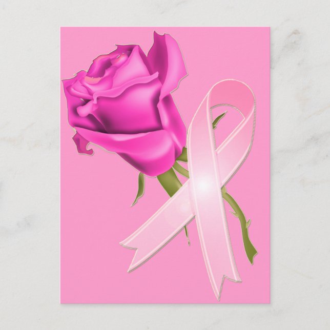Carte Postale Ruban rose avec Rose *Sensibilisation au cancer du (Devant)