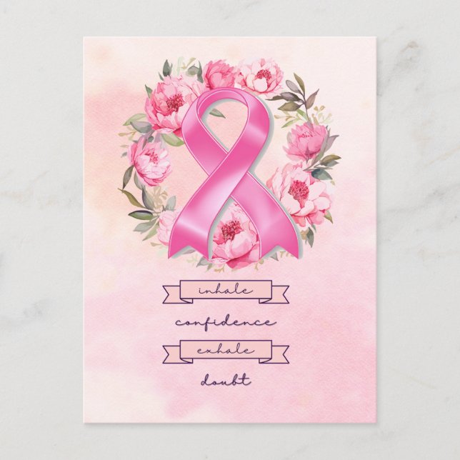 Carte Postale Ruban rose Conscience du cancer du sein avec des f (Devant)