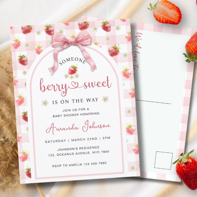 Carte Postale Ruban rose fraise Berry Baby shower sucré (Créateur téléchargé)