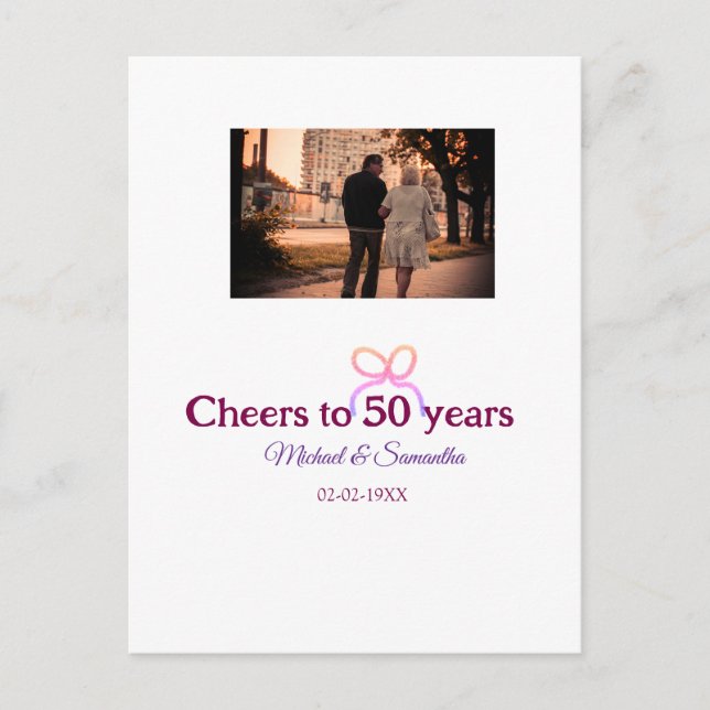 Carte Postale Ruban rose pour 50 ans de mariage  (Devant)