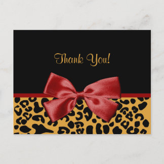Carte Postale Ruban Rouge Leopard Noir Et Or Merci tendance