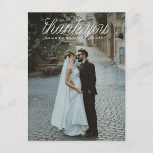 Carte Postale Ruban Script Haut Minimaliste Photo de Mariage 