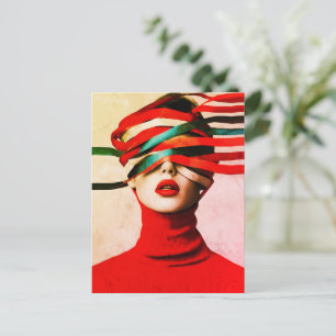 Carte Postale Ruban Surréaliste Femme Moderne Minimaliste en Rou