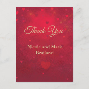 Carte Postale Ruby Red coeurs confetti merci
