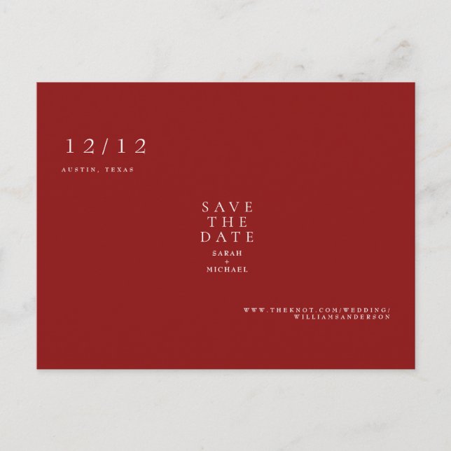 Carte Postale Ruby Red Texte simple Mariage seulement Enregistre (Devant)