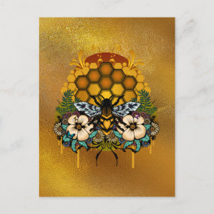 Carte Postale Ruche de reine abeille Art floral élégant à feuill