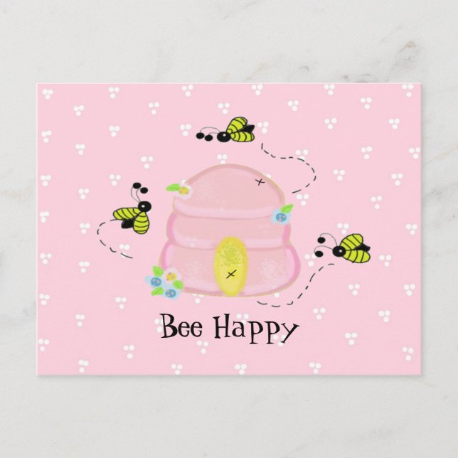 Carte Postale Ruche Rose - Abeilles Heureuses (Devant)