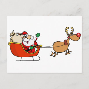 Carte Postale Rudolph Volant Kris Kringle Dans Son Sleigh
