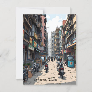 Carte Postale Rue animée du centre de Kolkata, Inde