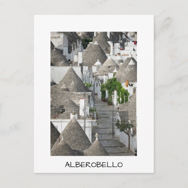 Carte Postale Rue avec trulli maisons à Alberobello, Pouilles (Devant)