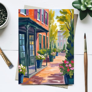 Carte Postale Rue de la boutique de fleurs cosy Ville en fleurs