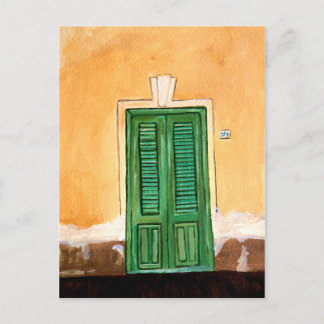 Carte Postale Rue italienne | Porte verte sur Mur Jaune, Sicile