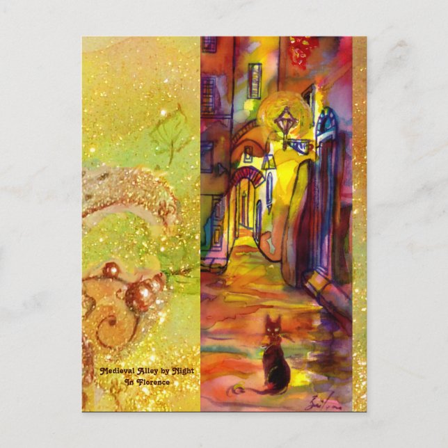 CARTE POSTALE RUE MÉDIÉVALE DE FLORENCE DE NUIT (Devant)