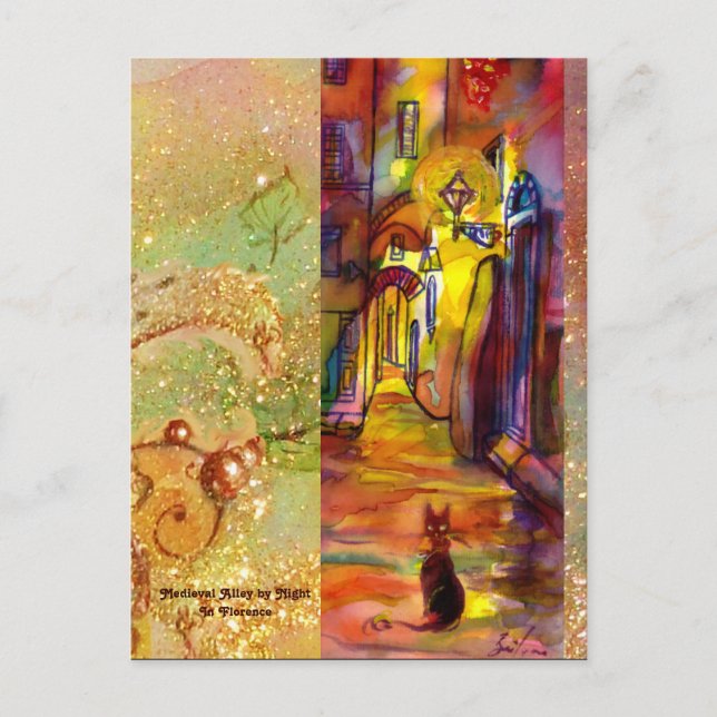 CARTE POSTALE RUE MÉDIÉVALE DE FLORENCE LA NUIT (Devant)