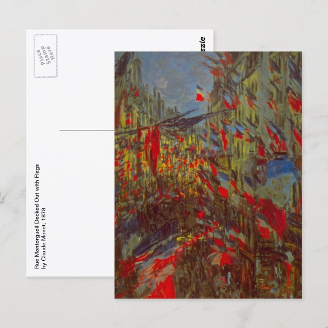 Carte Postale Rue Montorgueil aux drapeaux de Claude Monet (Devant / Derrière)