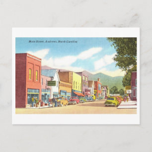 Carte Postale Rue principale vintage, Andrews, Caroline du Nord,