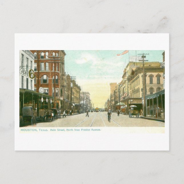 Carte Postale Rue principale vintage, Houston, Texas (Devant)