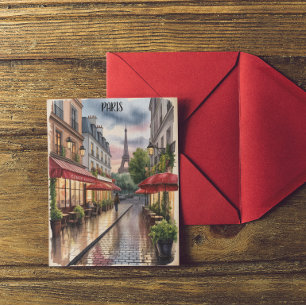 Carte Postale Rue romantique de Paris Tour Eiffel Aquarelle