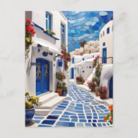 Rue Santorin, Grèce, Village grec Mosaïque Art