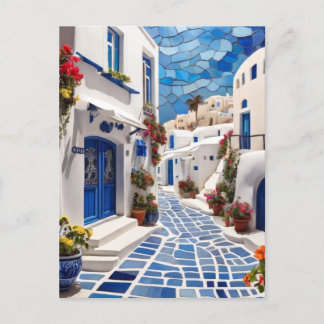 Carte Postale Rue Santorin, Grèce, Village grec Mosaïque Art