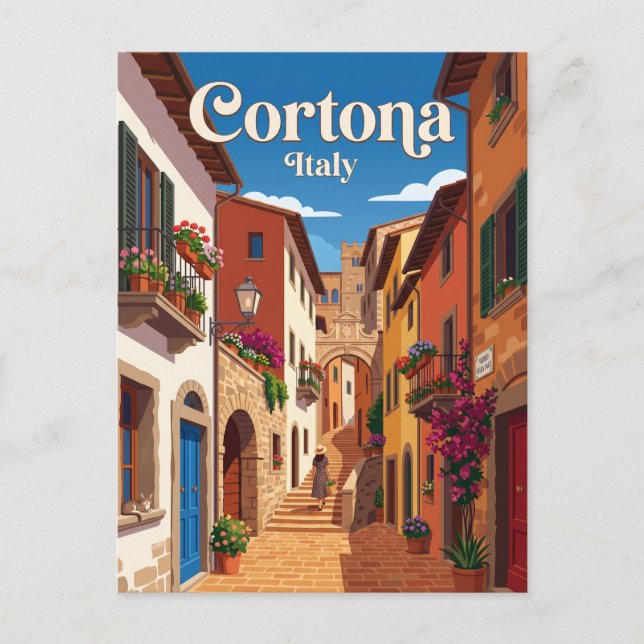 Carte Postale Ruelle à Cortone en Italie (Devant)